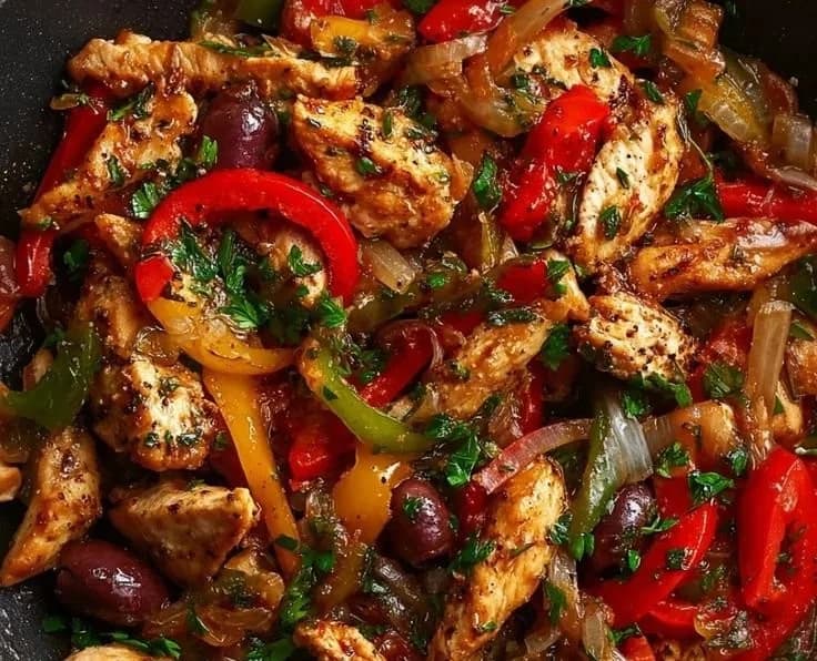 Mediterranean Chicken Stir Fry with Golden Chicken and Fresh Vegetables